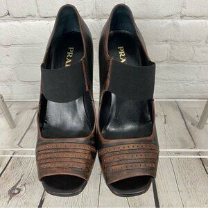 Prada Brown Luxury Open Toe Brown Designer Mary Jane Pumps US 7/ IT‎ 37.5